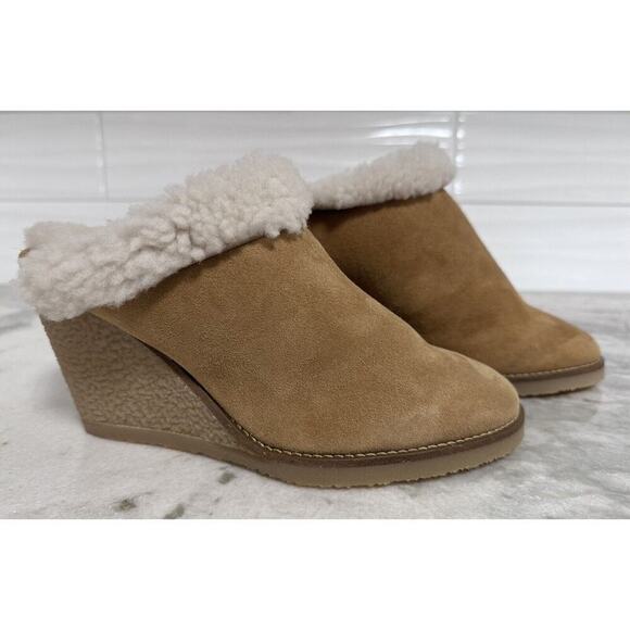 Isabel Marant Takita Shearling Suede Wedge Mule Slide On Shoes Size 37 - Picture 3 of 16